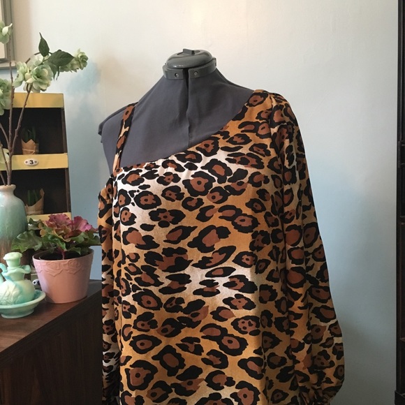 New Vanity Room Off the Shoulder Silky Satin Leopard Animal Print Dress 1X Plus - Picture 2 of 4